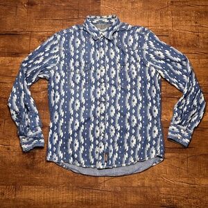 Wrangler Retro Premium Shirt Mens L Blue White Pearl Snap Aztec Western Rodeo